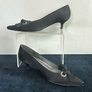 Stuart Weitzman Black Satin Low Heel Evening Shoes
